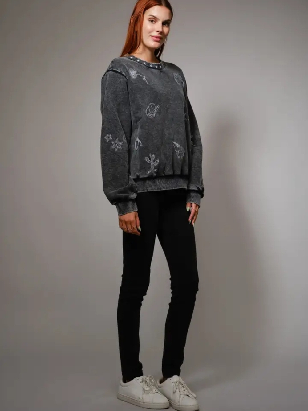 BLUE B Washed Black Western Graphic Pullover Sweat Shirt - Picture 4 of 5